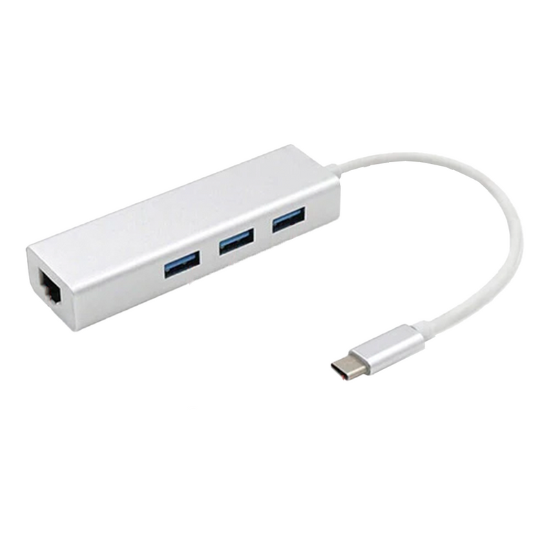 HUB USB 3.0 + RJ45 TIPO C 4 PUERTOS | METAL