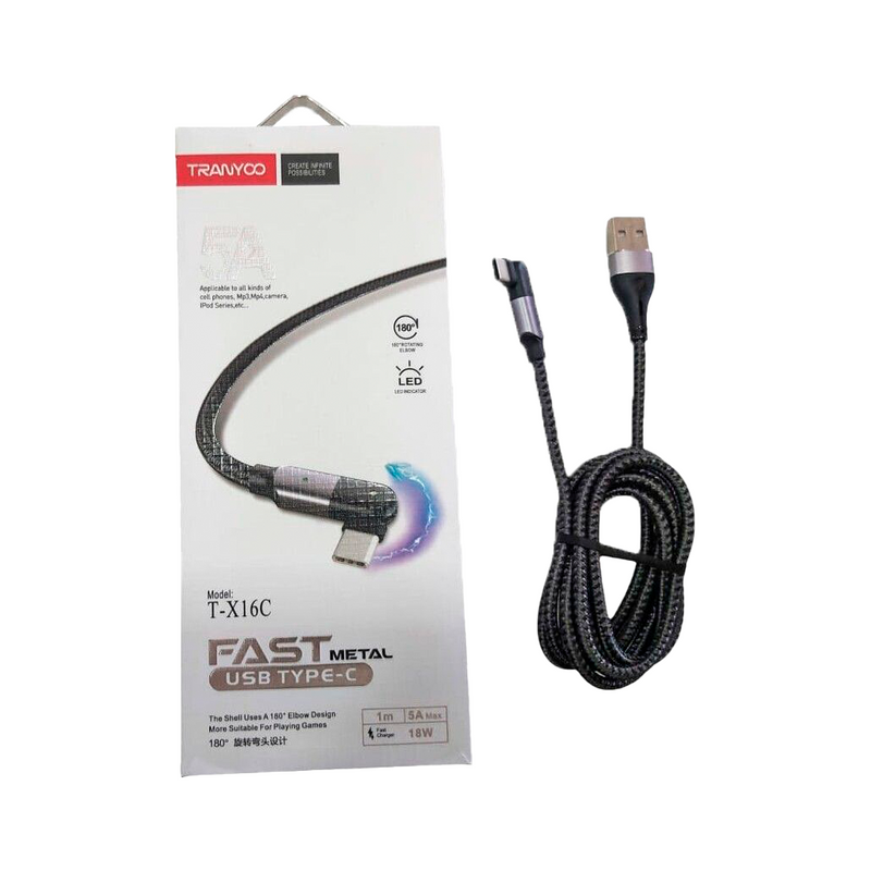 CABLE TIPO C TRANYOO T-X16C | 1 METRO | NEGRO