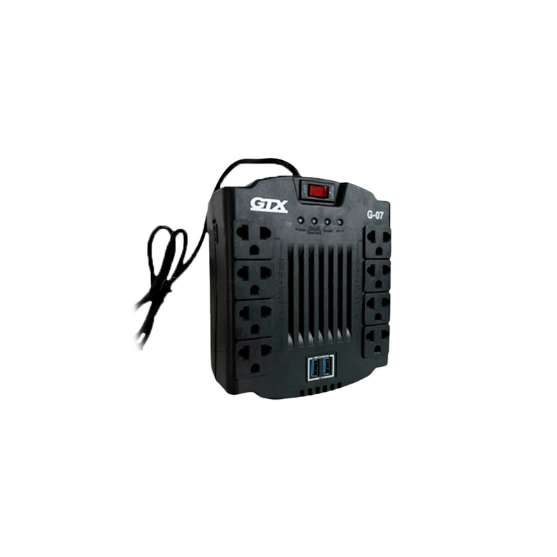 ESTABILIZADOR GTX MOD G-07 | 1200VA/600W | 8 TOMAS + 2 USB