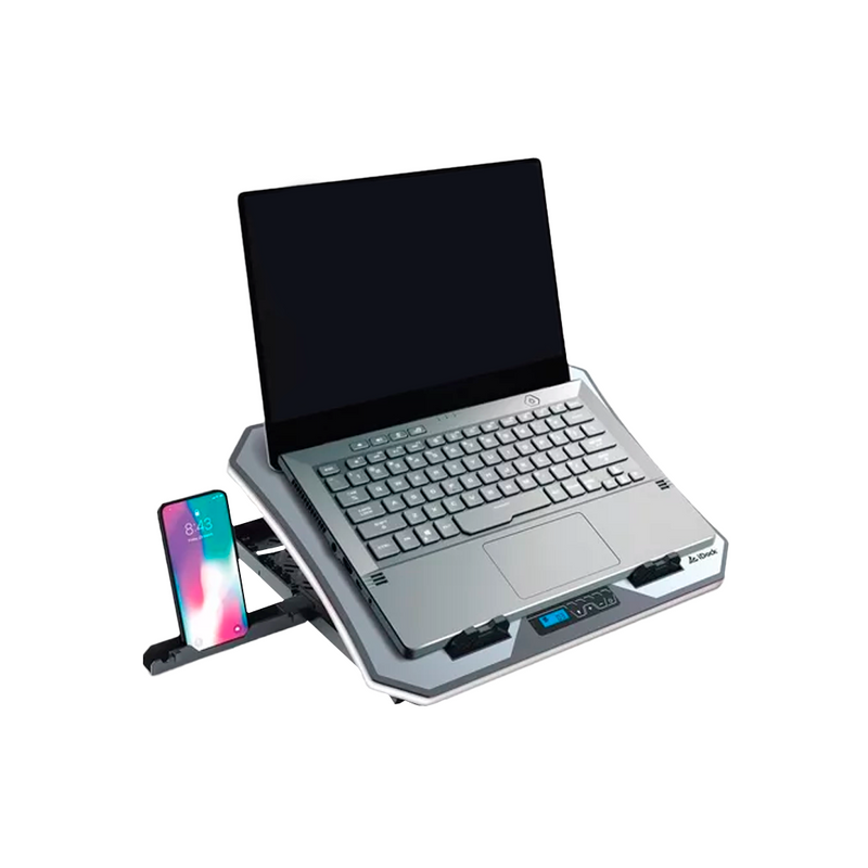 COOLER PARA LAPTOP IDOCK TURBINE N9 | 6 VENTILADORES | ALUMINIO | PLATEADO