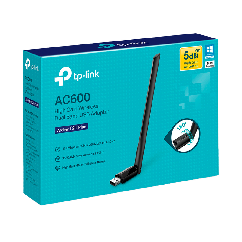 ADAPTADOR WIFI TP-LINK TL-ARCHER T2U PLUS AC600 | USB 3.0 | 2.4 GHz - 5GHz