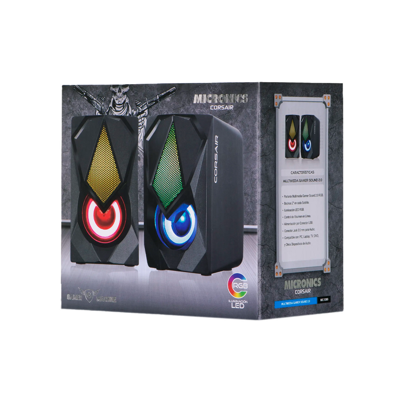 PARLANTE 2.0 MICRONICS CORSAIR MIC 309-9 | 3.5MM | USB | RGB