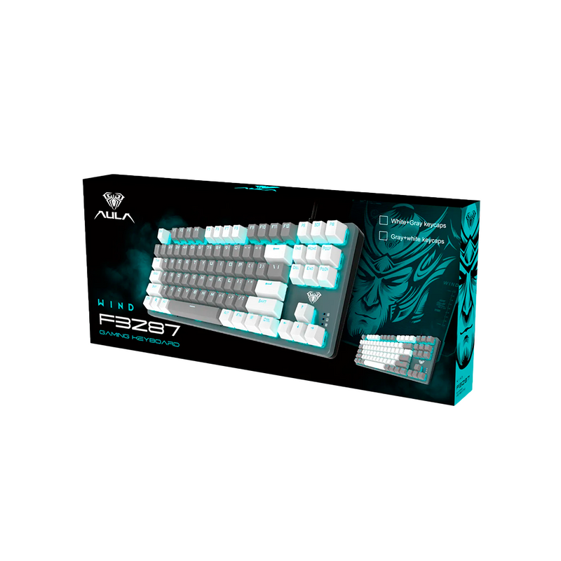 TECLADO AULA F3287 | MECANICO | SW-BLUE | LUZ CYAN | BLANCO-GRIS