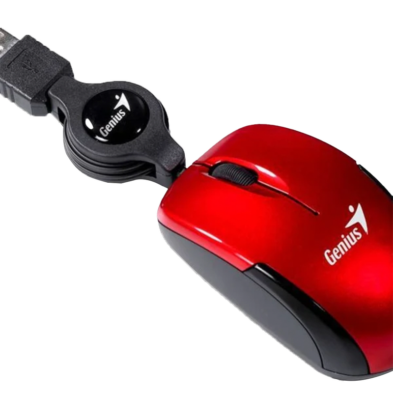 MOUSE GENIUS MICRO TRAVELER | RETRACTIL | 1,000 DPI | ROJO