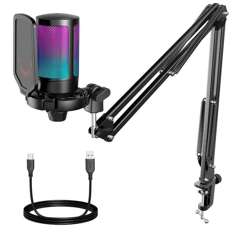 MICROFONO FIFINE A6T + BRAZO | RGB | CONDENSADOR | NEGRO