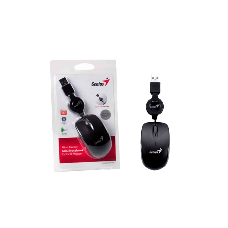 MOUSE GENIUS MICRO TRAVELER | RETRACTIL | 1,000 DPI | NEGRO