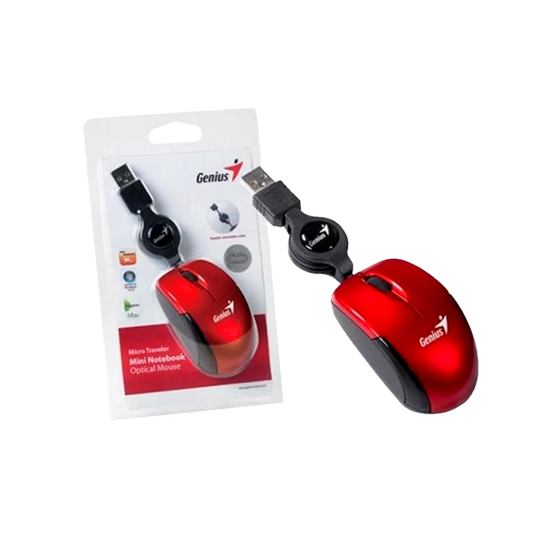 MOUSE GENIUS MICRO TRAVELER | RETRACTIL | 1,000 DPI | ROJO