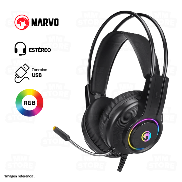 AUDIFONO MARVO HG8935 | USB | ESTEREO | RGB | NEGRO