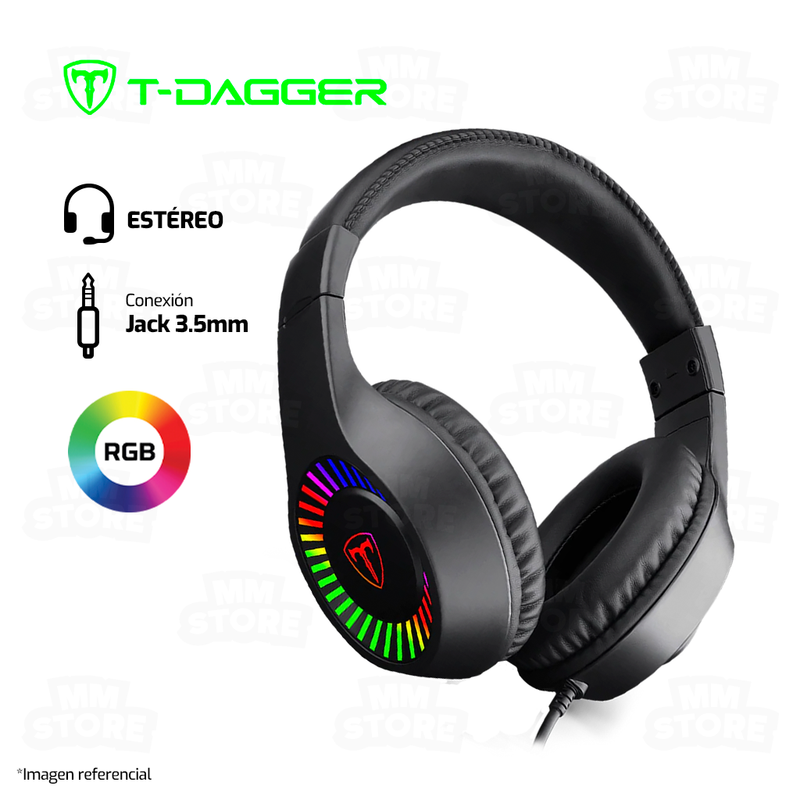 AUDIFONO T-DAGGER CASPIAN T-RGH211 | 3.5MM | ESTEREO | RGB | NEGRO