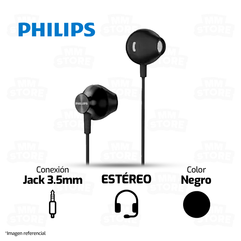 AUDIFONO PHILIPS 1000 SERIES TAUE101BK | 3.5 MM | ESTÉREO | NEGRO