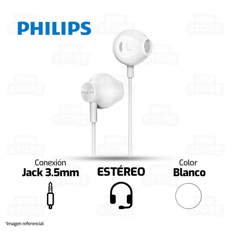 AUDIFONO PHILIPS 1000 SERIES TAUE101WT | 3.5 MM | ESTÉREO | BLANCO