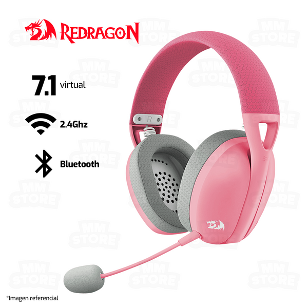 AUDIFONO REDRAGON IRE PRO H848 | BLUETOOTH- INALAMBRICO- USB | 7.1 | ROSADO