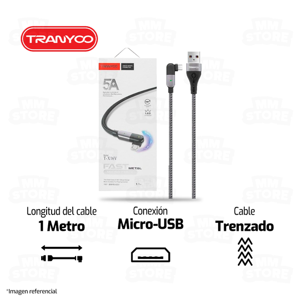 CABLE MICRO USB V8 TRANYOO T-X16V | 1 METRO | NEGRO