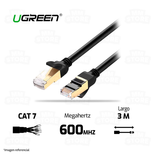 CABLE DE RED UGREEN 11270 | CAT 7 | 600MHZ | 3 METROS | NEGRO