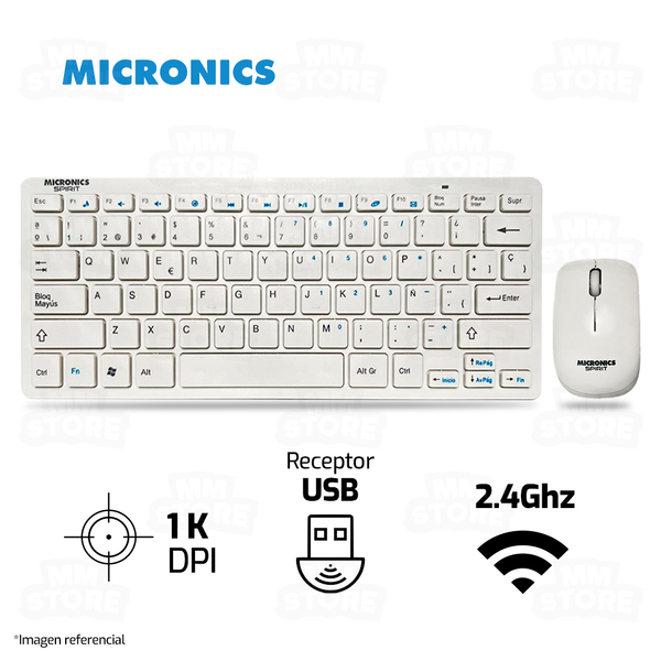 COMBO MICRONICS SPIRIT MIC WT800 | INALAMBRICO | TECLADO + MOUSE | BLANCO