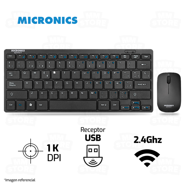 COMBO MICRONICS SPIRIT MIC WT800 | INALAMBRICO | TECLADO + MOUSE | NEGRO