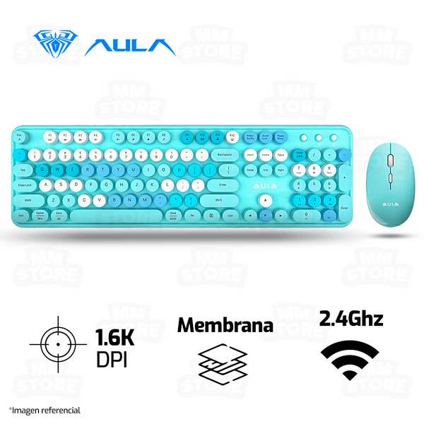 COMBO AULA AC306 | INGLES | INALAMBRICO | TECLADO + MOUSE | AZUL