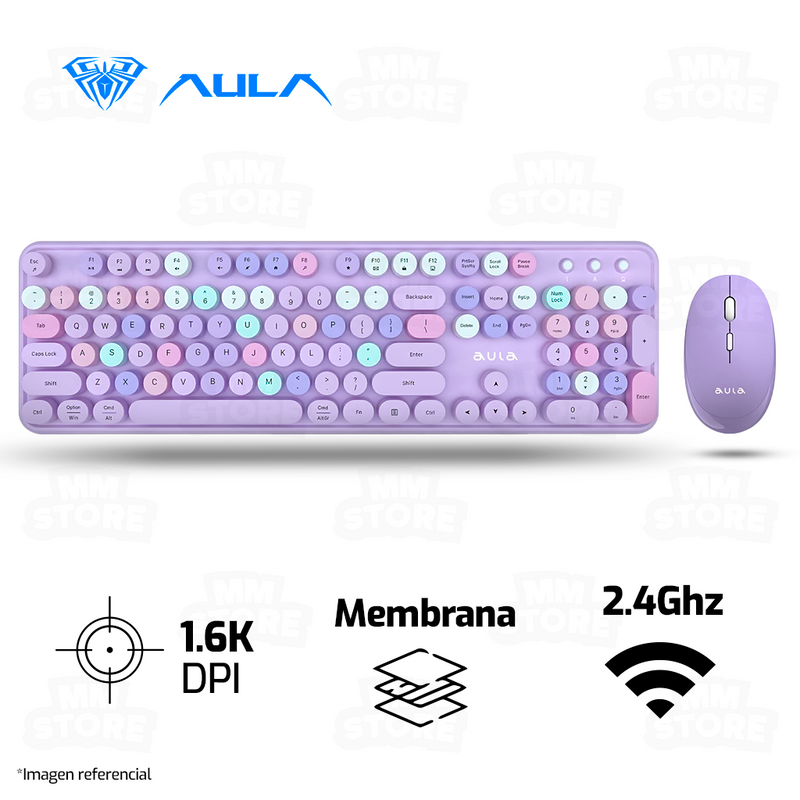 COMBO AULA AC306 | INGLES | INALAMBRICO | TECLADO + MOUSE | MORADO