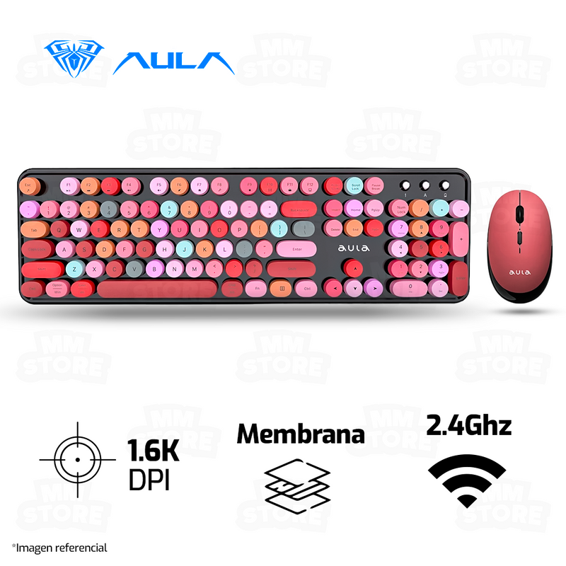 COMBO AULA AC306 | INGLES | INALAMBRICO | TECLADO + MOUSE | NEGRO - ROJO