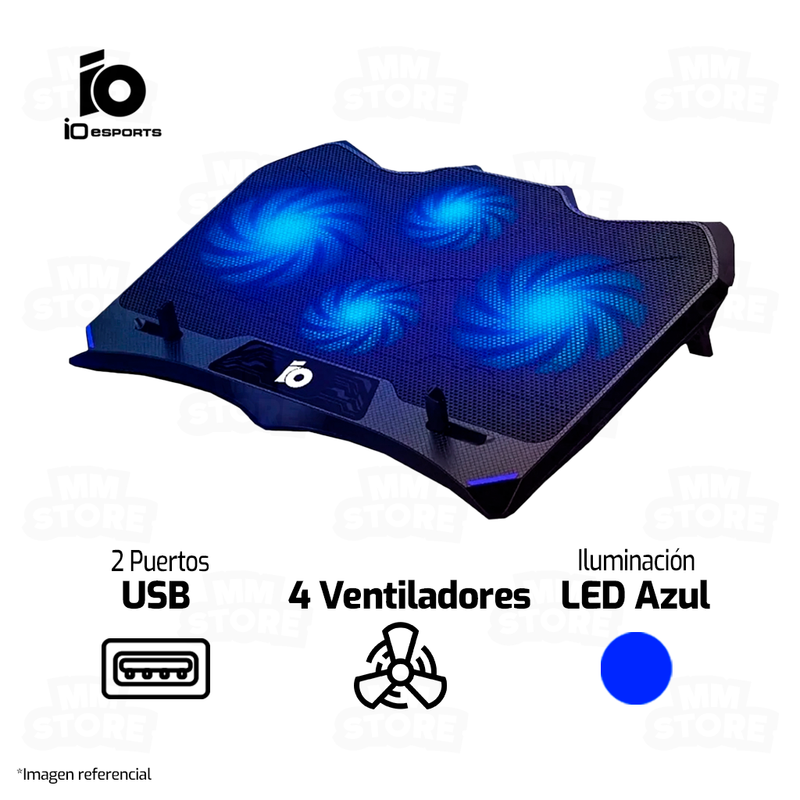 COOLER PARA LAPTOP IO ESPORTS ARCTIC | 4 VENTILADORES | AZUL