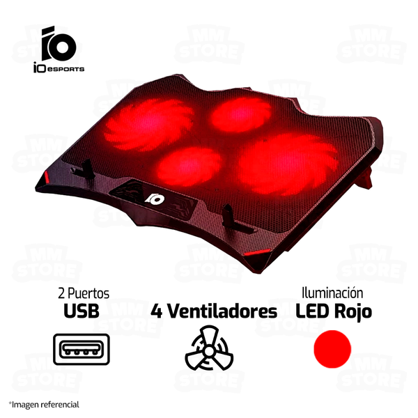 COOLER PARA LAPTOP IO ESPORTS ARCTIC | 4 VENTILADORES | ROJO