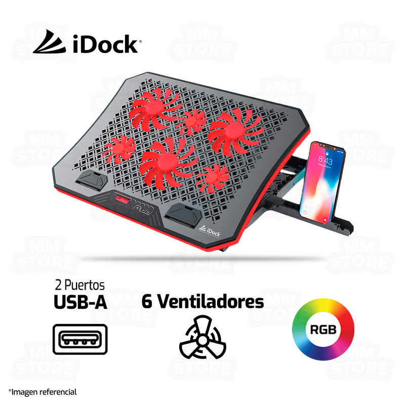 COOLER PARA LAPTOP IDOCK TURBINE N9 | 6 VENTILADORES | RGB | PLATEADO