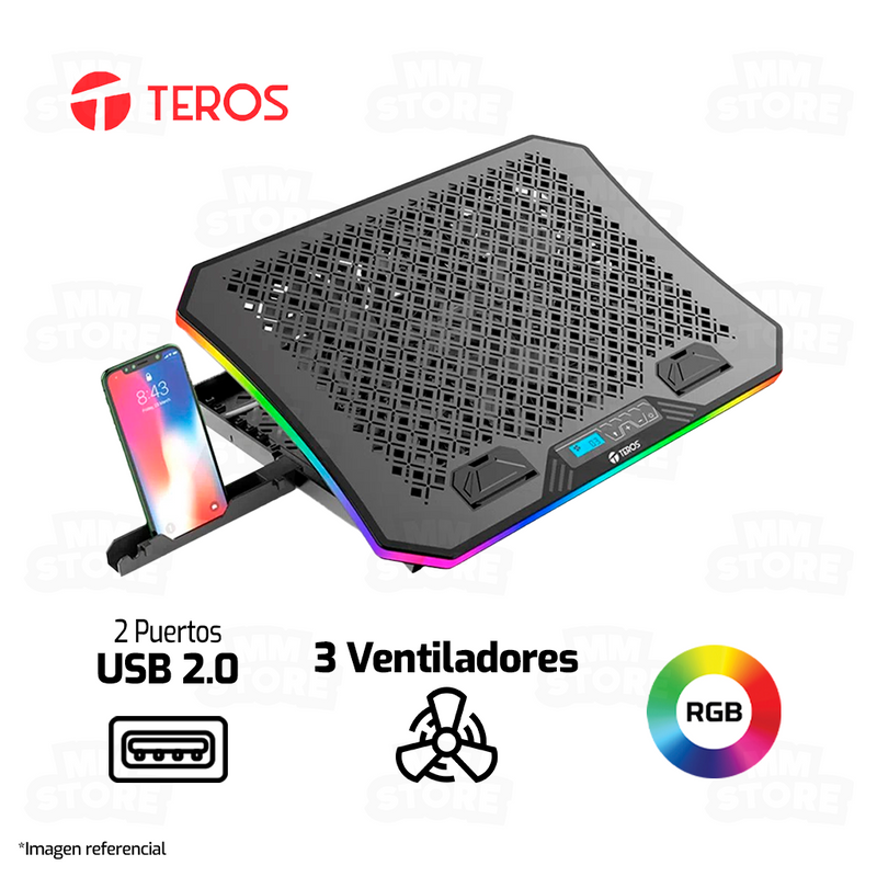 COOLER PARA LAPTOP TEROS TE-7130N | 3 VENTILADORES | RGB