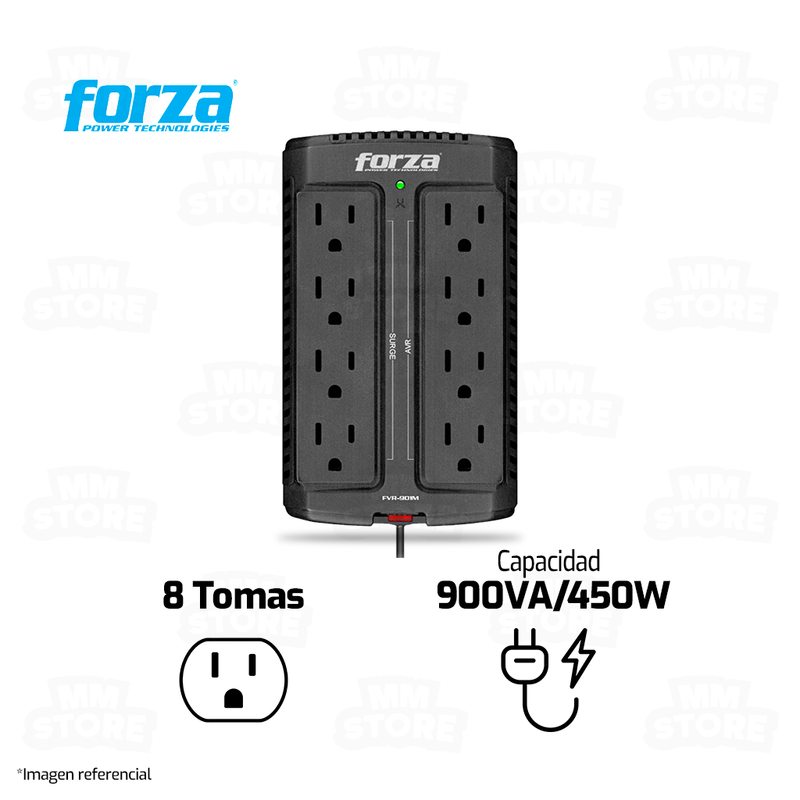 ESTABILIZADOR FORZA FVR-902 | 900VA/450W | 8 TOMAS