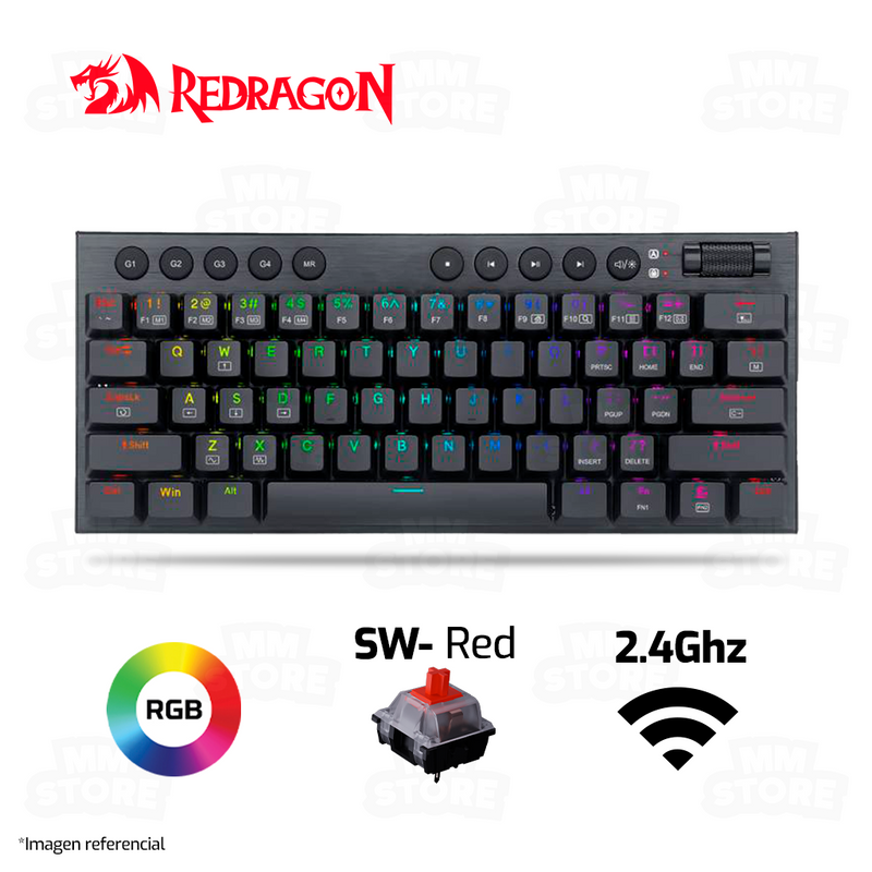 TECLADO REDRAGON HORUS 60% K632 | INALAMBRICO | MECANICO | LOW PROFILE | SW-RED | RGB | NEGRO