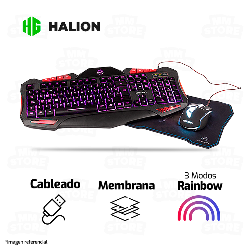 KIT 3 EN 1 HALION TITAN HA-845C | TECLADO + MOUSE + PAD M