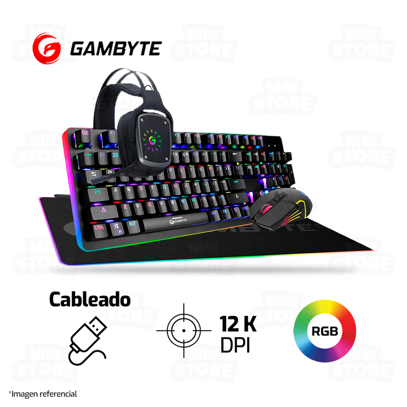 KIT 4 EN 1 GAMBYTE BATTLECRUISER | TECLADO + MOUSE + AUDIFONO + PAD XL RGB