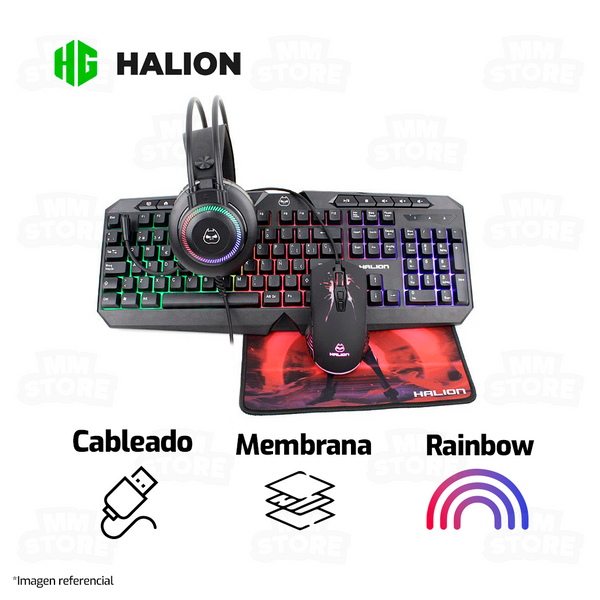 KIT 4 EN 1 HALION MACK HA-875C | TECLADO + MOUSE + AUDIFONO + PAD MOUSE