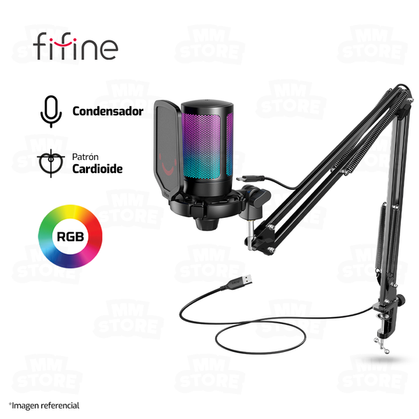 MICROFONO FIFINE A6T + BRAZO | RGB | CONDENSADOR | NEGRO