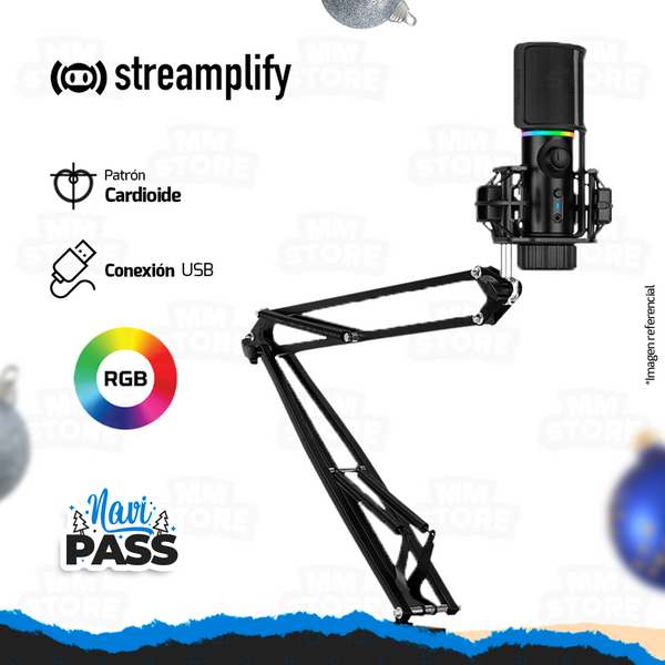 MICROFONO STREAMPLIFY + BRAZO MIC-48-RGB-MA-BK | USB | RGB