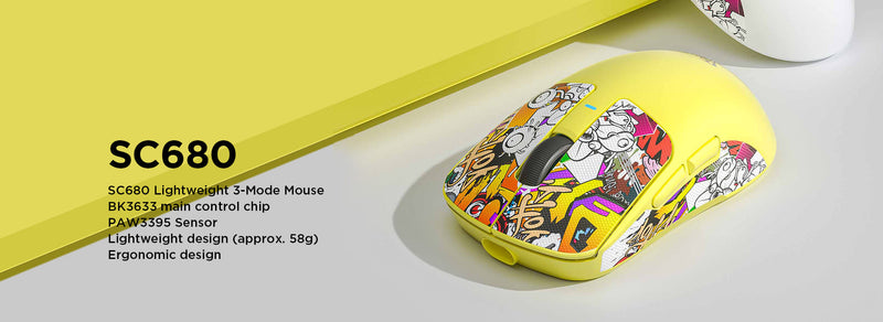 MOUSE AULA SC680 | INALAMBRICO - BLUETOOTH | 26,000 DPI | AMARILLO