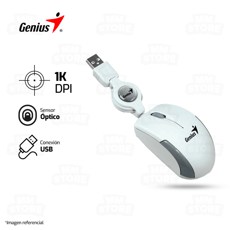 MOUSE GENIUS MICRO TRAVELER | RETRACTIL | 1,000 DPI | BLANCO