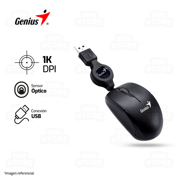 MOUSE GENIUS MICRO TRAVELER | RETRACTIL | 1,000 DPI | NEGRO