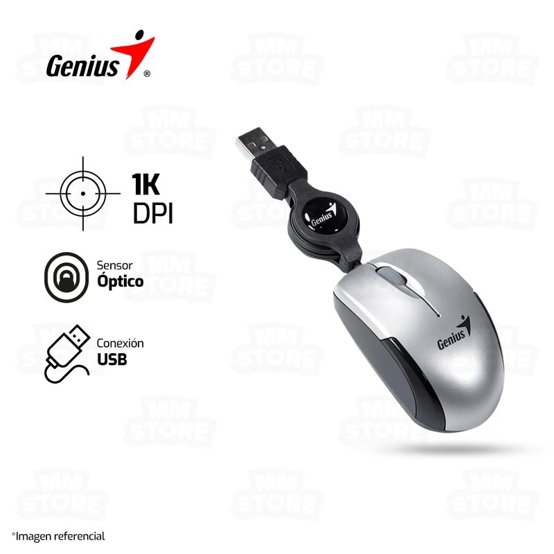 MOUSE GENIUS MICRO TRAVELER | RETRACTIL | 1,000 DPI | PLATA