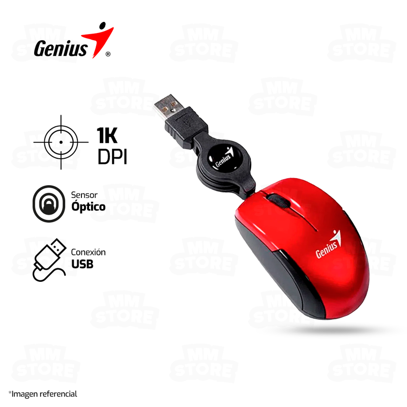 MOUSE GENIUS MICRO TRAVELER | RETRACTIL | 1,000 DPI | ROJO