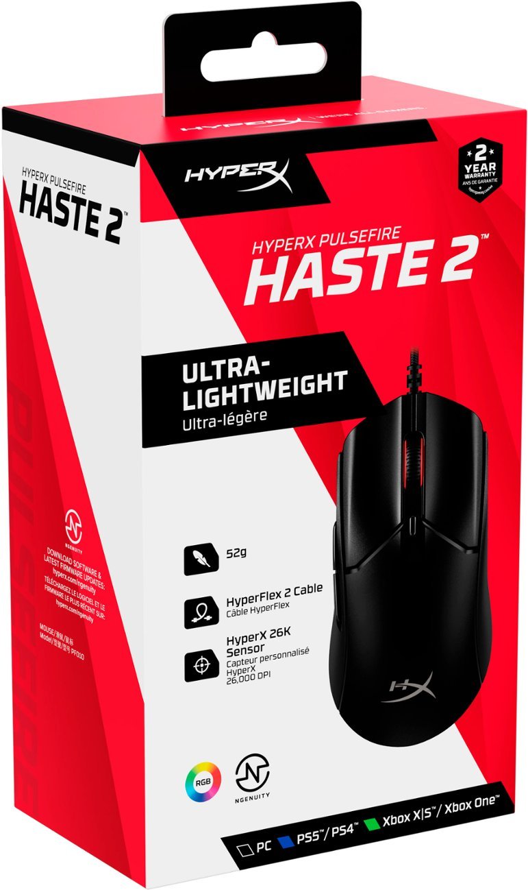 MOUSE HYPERX PULSEFIRE HASTE 2 | 26,000 DPI | RGB | NEGRO