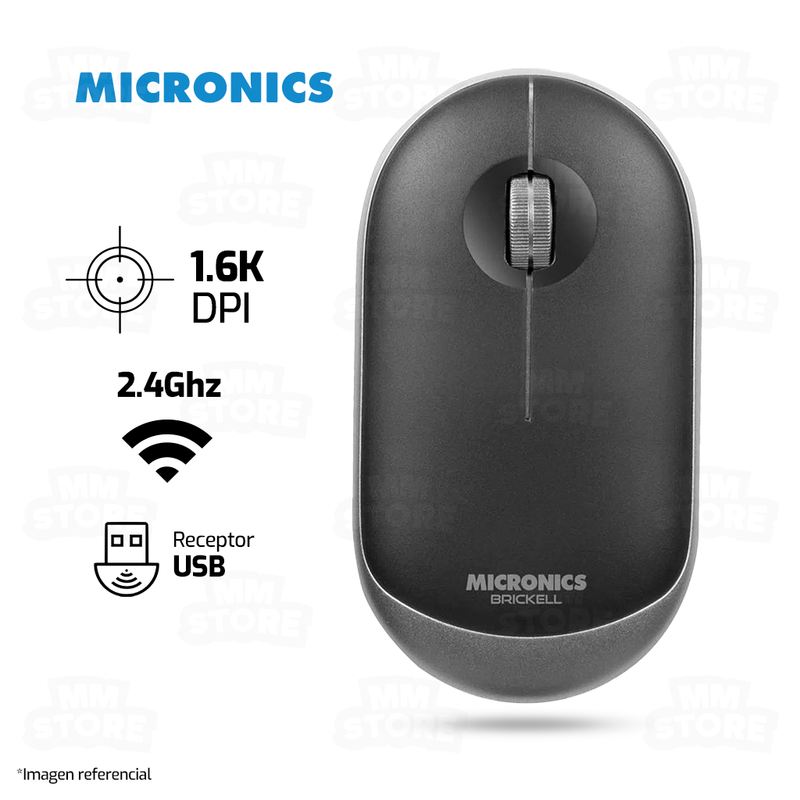 MOUSE MICRONICS BRICKELL MIC M703RX | INALAMBRICO | 1,600 DPI | NEGRO-PLATEADO