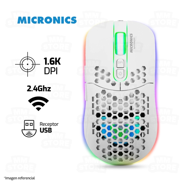 MOUSE MICRONICS WARRIOR RX - MICGM828RX | INALAMBRICO | 1,600 DPI | RGB | BLANCO