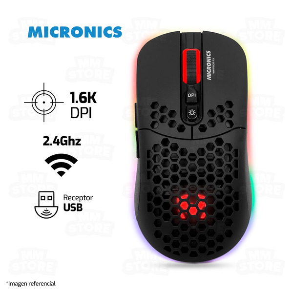 MOUSE MICRONICS WARRIOR RX - MICGM828RX | INALAMBRICO | 1,600 DPI | RGB | NEGRO