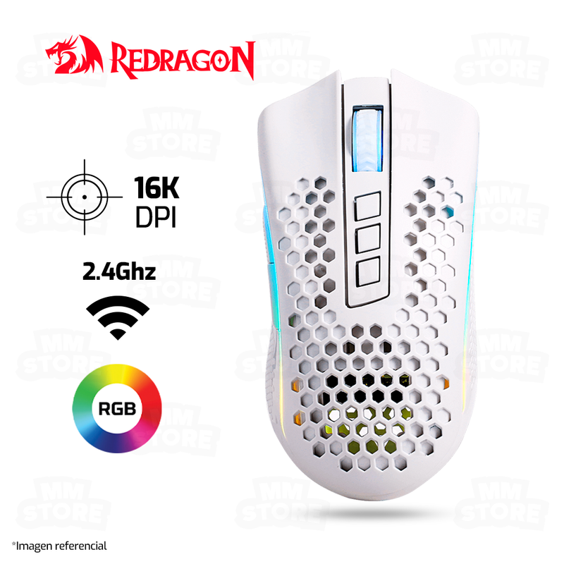 MOUSE REDRAGON STORM PRO M808-KS | INALAMBRICO | 16,000 DPI | RGB | BLANCO