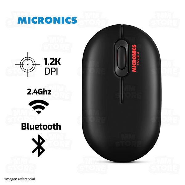 MOUSE MICRONICS FOLIE 3 MIC M725-3M | BT - INALAMBRICO |  1200 DPI | NEGRO