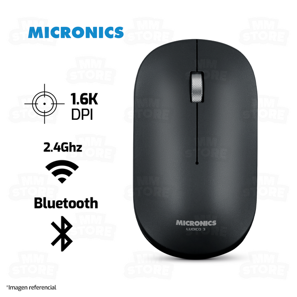 MOUSE MICRONICS LUDICO MIC M722-3M | BT - INALAMBRICO | 1600 DPI | NEGRO