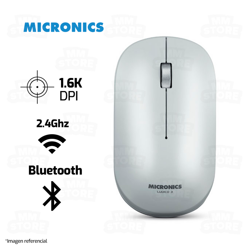 MOUSE MICRONICS LUDICO MIC M722W-3M | BT - INALAMBRICO | 1600 DPI | BLANCO