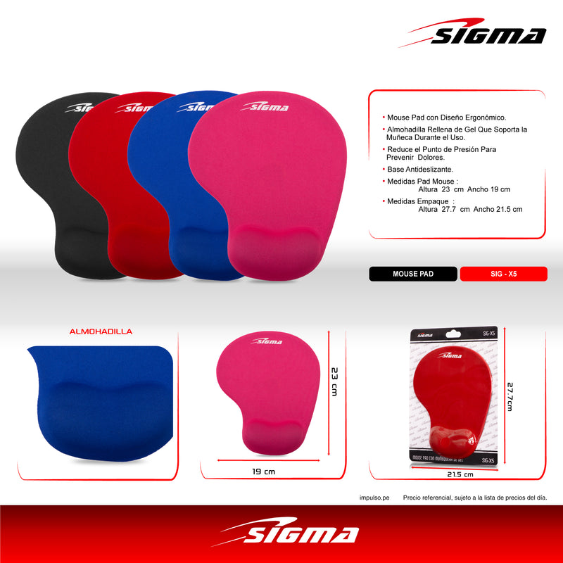 MOUSEPAD SIGMA SIG X5+W | MUÑEQUERA | NEGRO