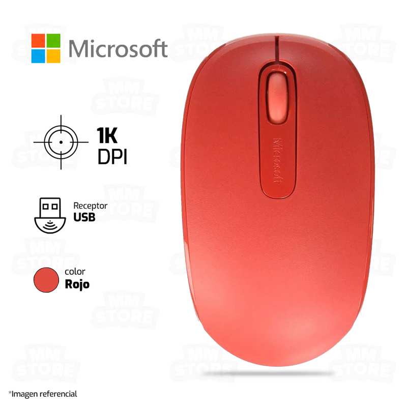 MOUSE MICROSOFT 1850 | INALAMBRICO | 1,000 DPI | ROJO