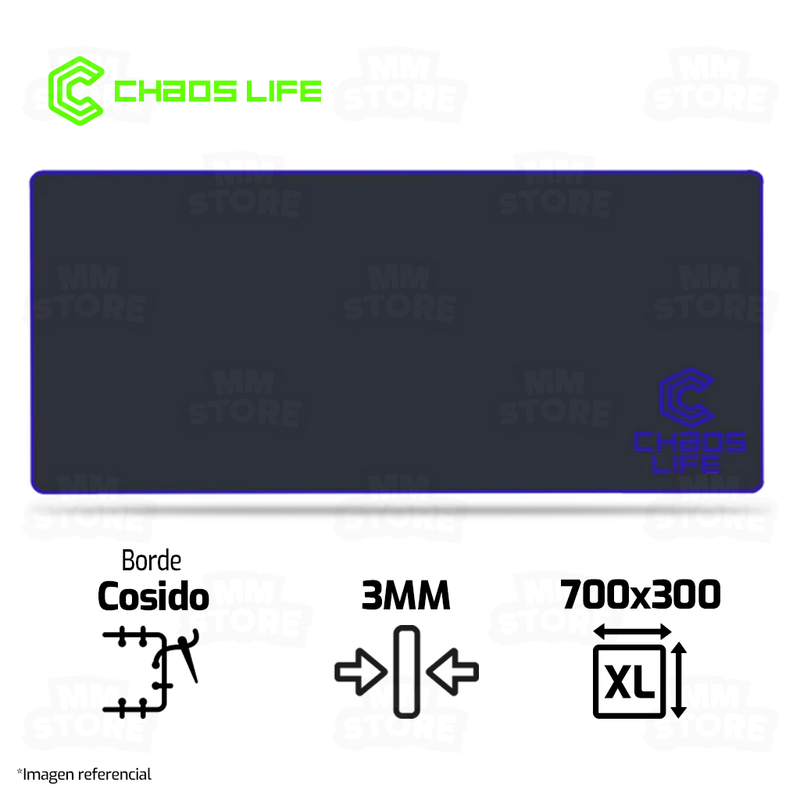 MOUSEPAD CHAOS LIFE | XL | 700 X 300 X 3MM | BORDE AZUL